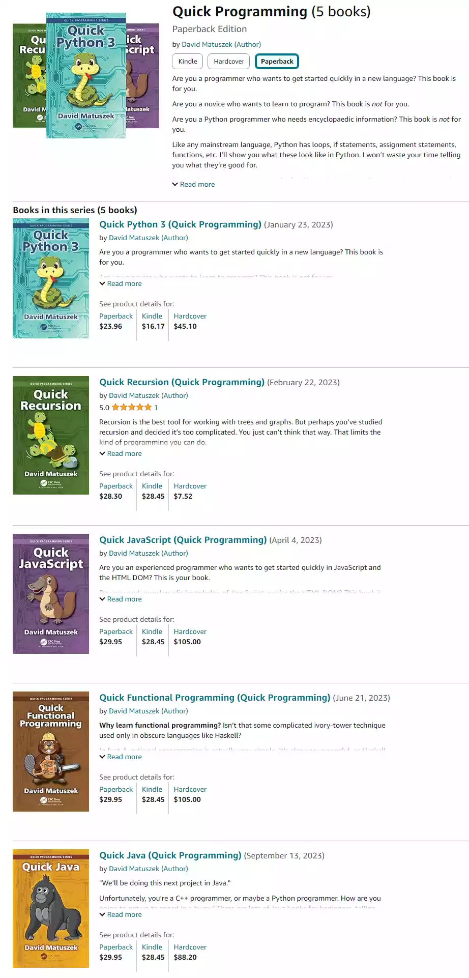 Quick Programming (5 book series) Paperback Edition